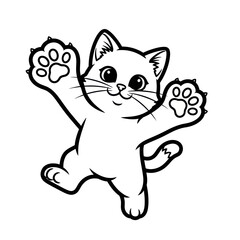 Cute cartoon cat standing on hind legs with paws raised.