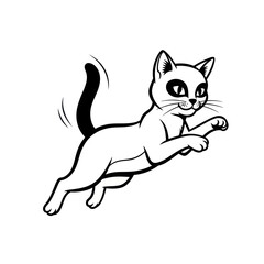 Black and White Cartoon Cat Leaping Playfully.