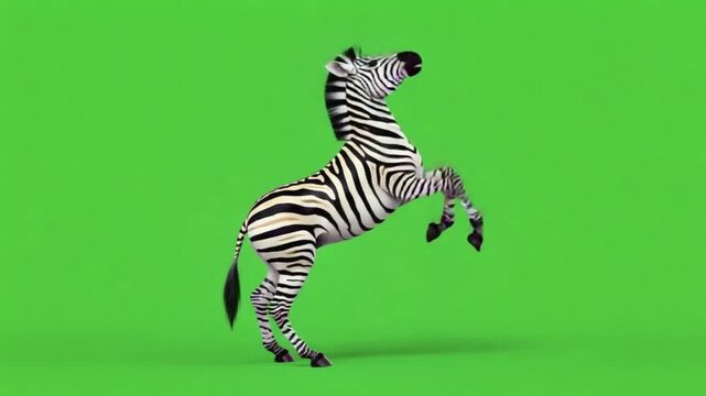 Animated zebra trotting across a vibrant green screen background in a cartoon style zebra green screen video
