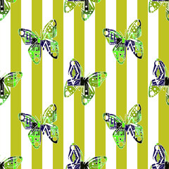 Multicolored paper cut butterflies in white and green stripes