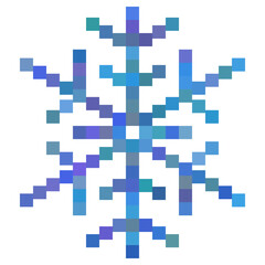 Multicolor pixel snowflake, minimalistic vector art, cartoon stylization, winter illustration