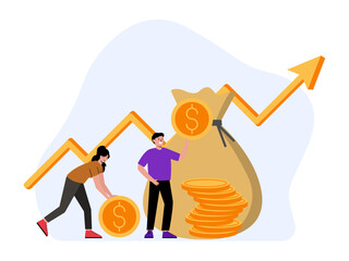 Family couple saving money. Saving vector illustration. Flat illustration concept.