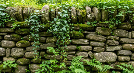 Rustic stone backdrop with lush green foliage ideal for nature photography or natural environment th 18091136 1