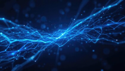 Abstract futuristic background with glowing blue digital wave connections representing a network of data particles