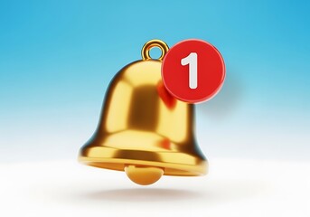 Golden notification bell with a single unread alert against a soft blue gradient background