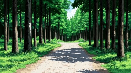Fototapeta premium Serene forest pathway lush green nature beautiful landscape tranquil environment scenic view peaceful retreat