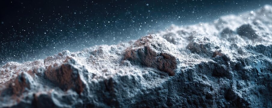 Hyper realistic photo showing white dust scratches concept. Close-up view of textured terrain with dust particles in motion.
