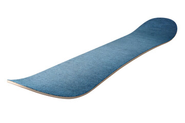 Blue skateboard deck against black. Angled view. Plain