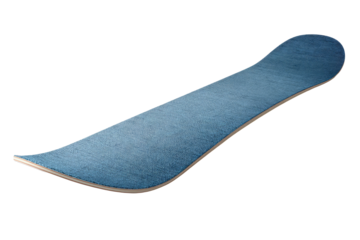 Blue skateboard deck against black. Angled view. Plain
