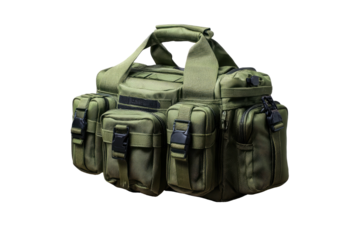 Olive drab tactical bag with multiple pouches and handles
