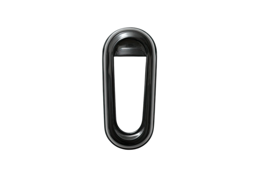 Chrome metal oblong link, isolated on stark black background