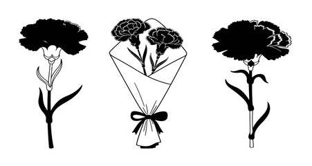 Elegant carnation flower line art collection in black and white