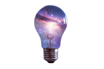 Galaxy fills lightbulb. Dark background. Dramatic. Beautiful