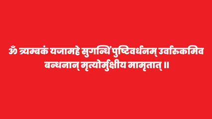 A minimalist and visually striking image featuring the Mahamrityunjaya Mantra, a powerful Hindu prayer for health, longevity, and liberation. The Sanskrit text is written in the Devanagari script.