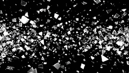 Numerous sharp, glittering fragments scattered against a dark, contrasting background