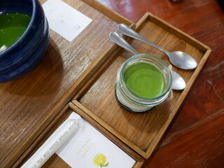 Green tea in a glass, ready to drink