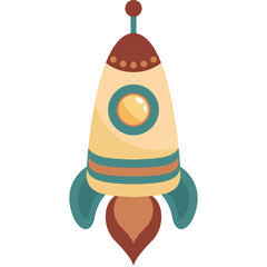 Retro Style Rocket Ship Launching With Fiery Exhaust In Earth Tones With A Transparent Background