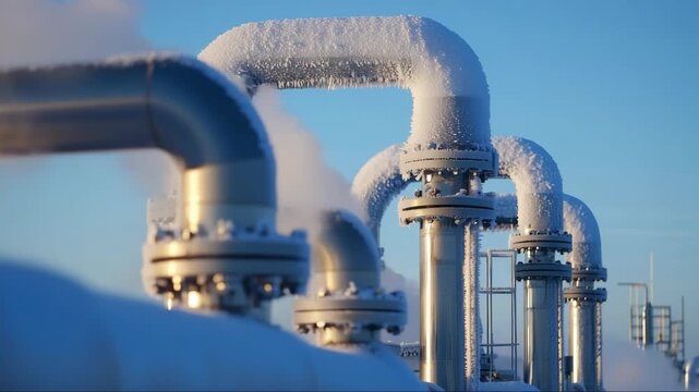 Winterized pipeline system with frost and steam during cold weather in industrial setting