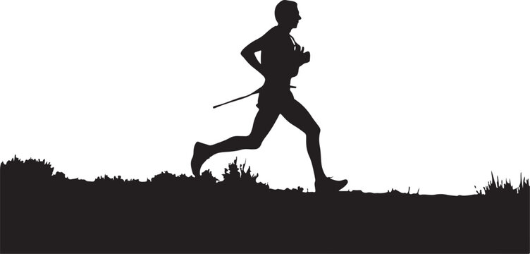 Black silhouette of ultra marathon runner, white background, minimal style