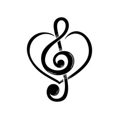 Fototapeta premium Treble Clef Music Note in Heart Shape Black Vector Illustration