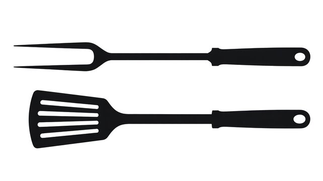 Black silhouette of barbecue grill utensils fork and spatula