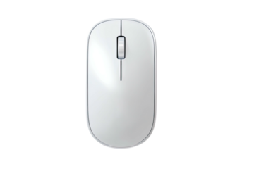 Simple white computer mouse on a black background, top view