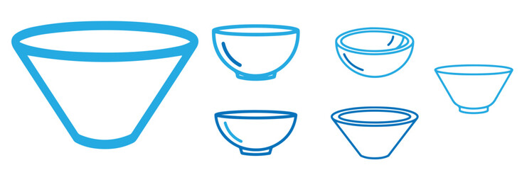 Collection of bowl icons in various shapes and sizes, isolated on transparent background these symbols represent food, cooking, and dining, suitable for restaurant menus, culinary blogs, or kitchenwar