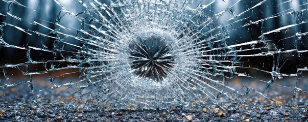Hyper realistic photo showing white dust scratches concept. Close-up of shattered glass highlighting the impact of violence.