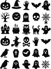 Halloween Silhouette Elements, Spooky Vector Set, Halloween Icons Pack, Scary Illustration Collection