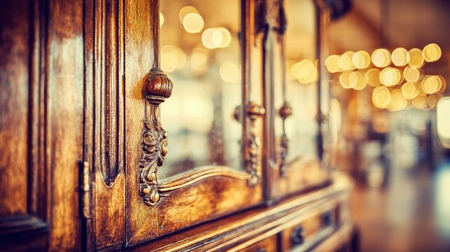 Nostalgic emotion and family memory symbol with vintage armoire, mirror reflection and patina