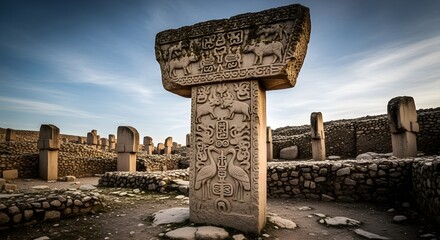 Prehistoric Megalithic Stone Pillars with Ancient Animal Carvings