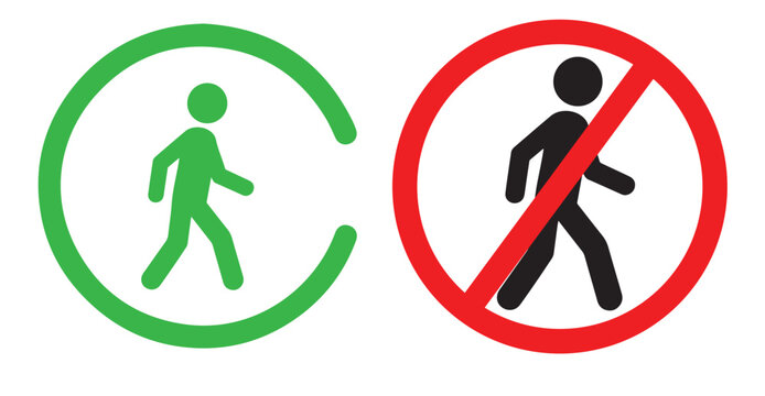 Pedestrian crossing sign and no pedestrian crossing sign isolated on transparent background perfect for traffic rules and regulations, and pedestrian safety awareness