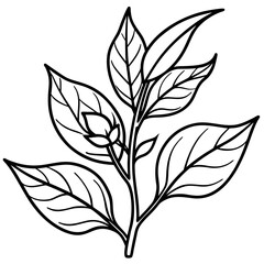 Illustration of a leafy branch with a small bud isolated on