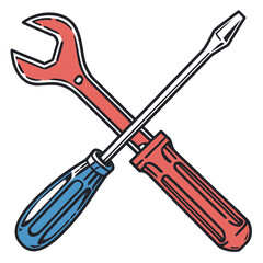 Illustration of a wrench and screwdriver crossed isolated on