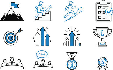 Business and success concept icons with blue accents Keywords business, success, icon, concept