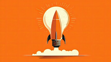 Rocket ship lightbulb concept illustration.