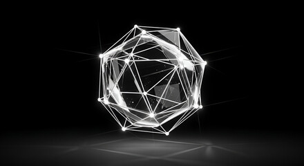 Abstract geometric shape with lines and glowing points over dark background