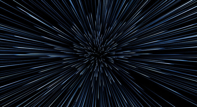 Hyperspace jump abstract background with speed motion on a black background