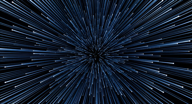 Hyperspace Jump: Abstract Blue Light Speed Lines on Black Background Effect