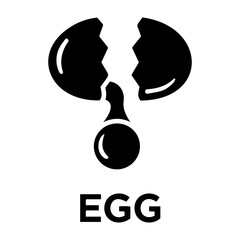 Fototapeta premium Bakery Icon Vector Illustration of a cracked egg with the yolk dripping out, depicted in a simple black and white style.