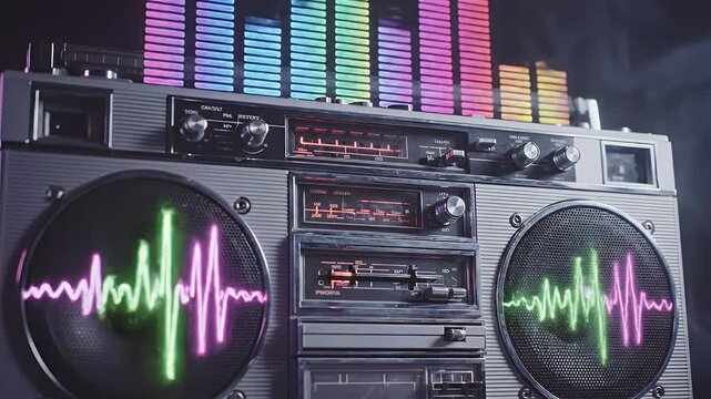 Vintage Boombox with Vibrant Audio Visualizer Display for Retro Music Experience