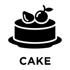 Bakery Icon Vector Illustration of a black cake with two toppings on a plate, one round and one oval, against transparent background