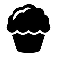 Bakery Icon Vector A simple black and white graphic representation of a cupcake with frosting and paper liner design
