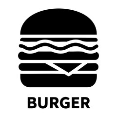 Bakery Icon Vector Illustration of a burger with visible layers of ingredients, including bun, lettuce, and cheese, in black