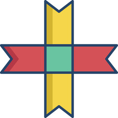 Fototapeta premium Ribbon Badge With Yellow Red And Teal Colors Vector Design Element Symbol On Transparent Background
