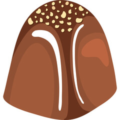 Rich Milk Chocolate Candy with Chopped Nuts Topping and Glossy Surface Isolated on Transparent Background Detailed Illustration
