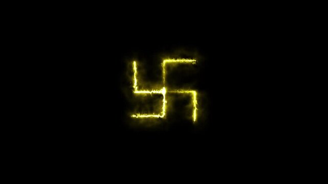 Hindu religion Swastik symbol with lightning energy sparks path effect 4k.,