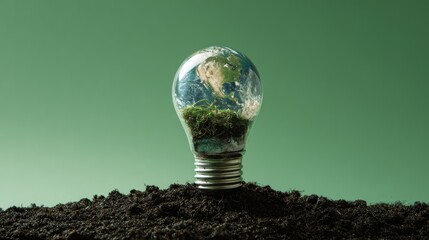 Earth nestled within a lightbulb, symbolizing sustainable energy.