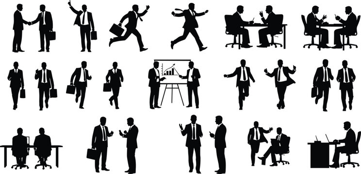 Corporate Meeting, Negotiation, Success, Running, and Presentation Poses for Professional Vector Graphics. - Powered by Adobe