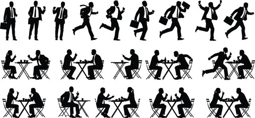 Websilhouette, business, meeting, teamwork, running, office, worker, discussion, people, communication, partnership, talk, corporate, vector